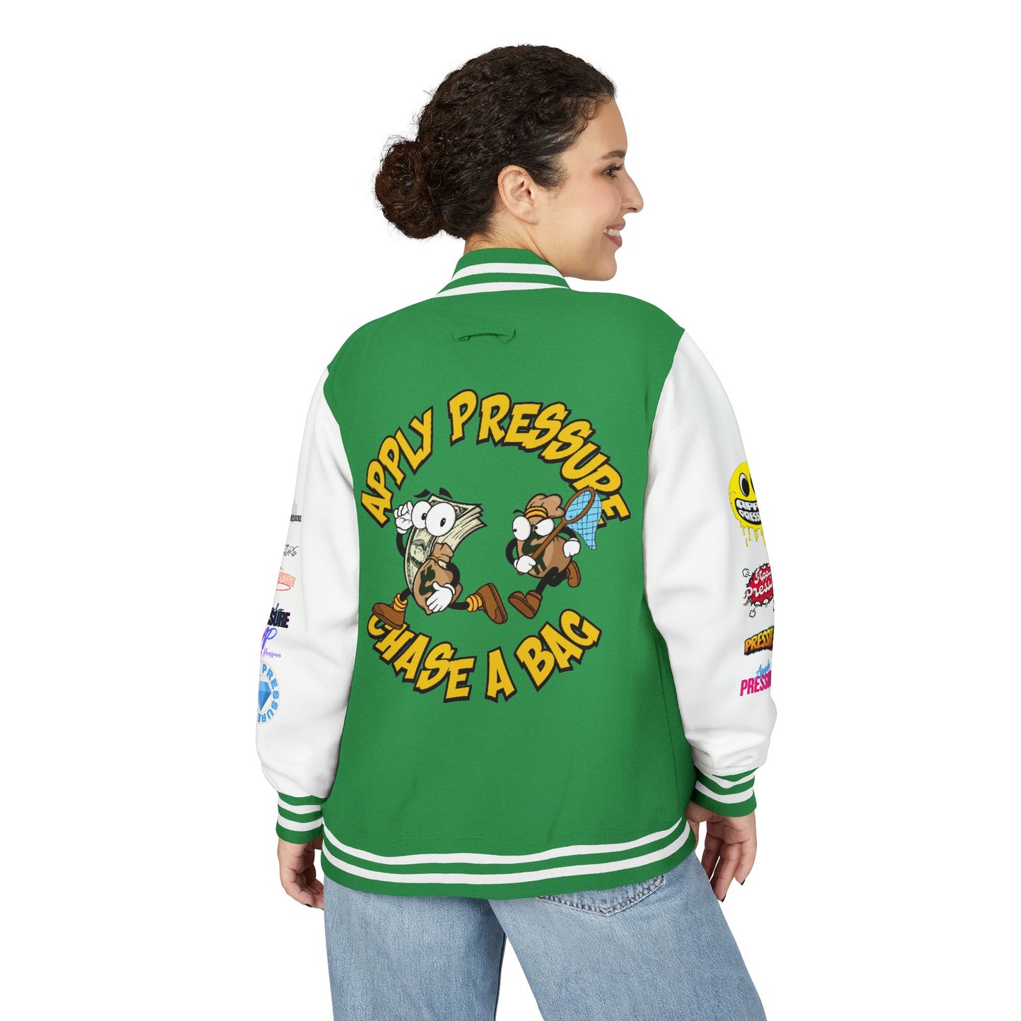Letterman Jacket — "Apply Pressure Chase a Bag" Streetwear Varsity Jacket