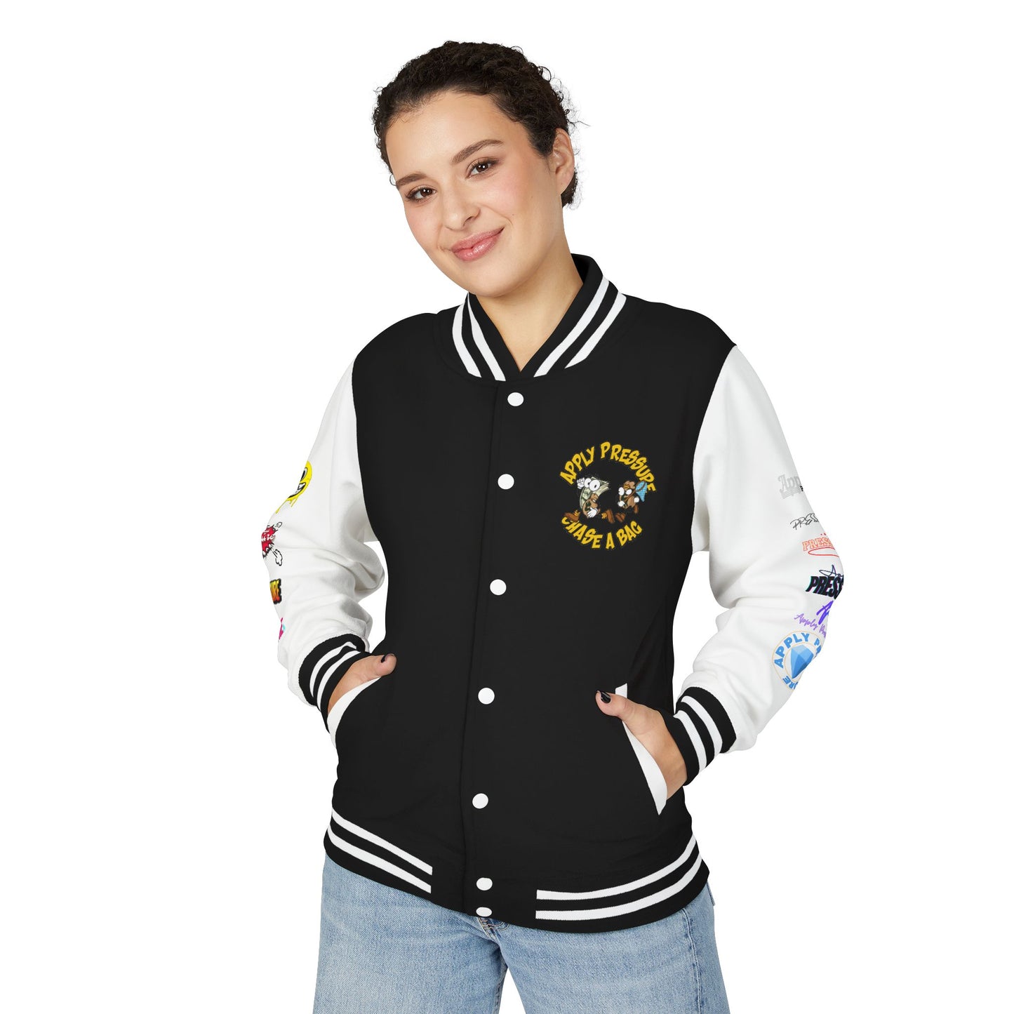 Letterman Jacket — "Apply Pressure Chase a Bag" Streetwear Varsity Jacket