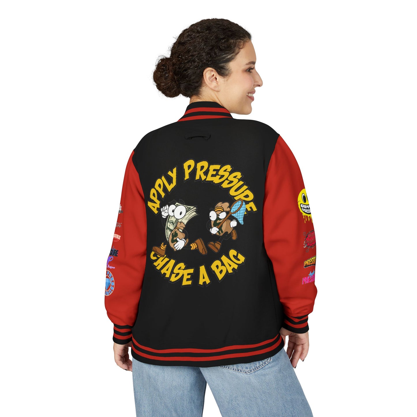 Letterman Jacket — "Apply Pressure Chase a Bag" Streetwear Varsity Jacket
