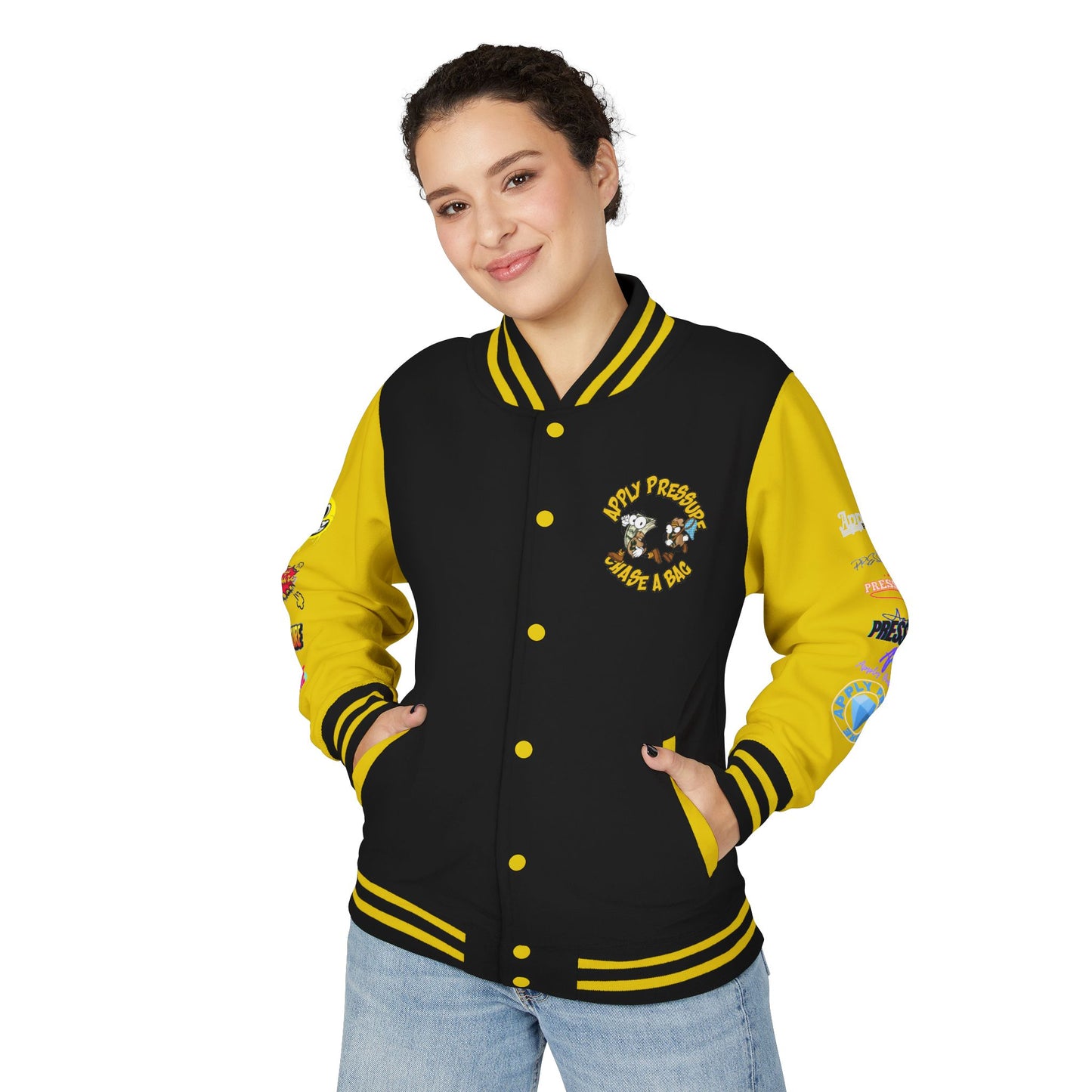 Letterman Jacket — "Apply Pressure Chase a Bag" Streetwear Varsity Jacket