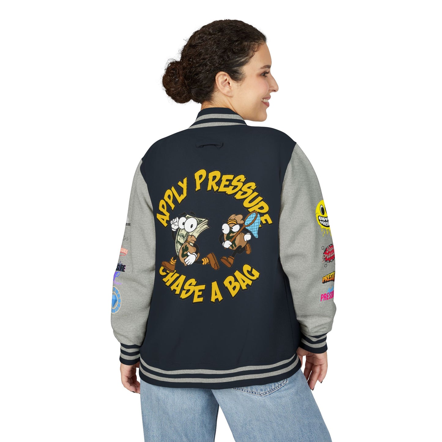 Letterman Jacket — "Apply Pressure Chase a Bag" Streetwear Varsity Jacket