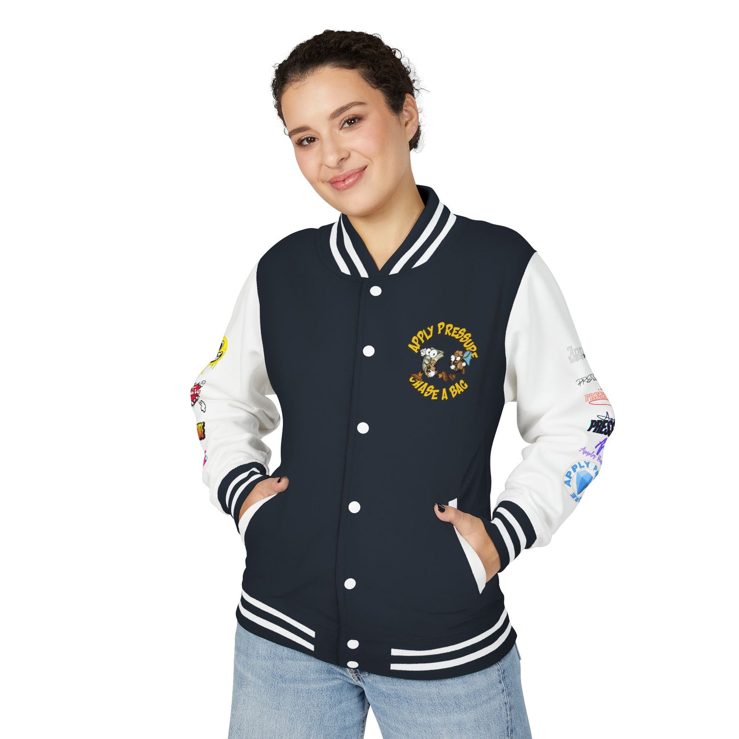 Letterman Jacket — "Apply Pressure Chase a Bag" Streetwear Varsity Jacket