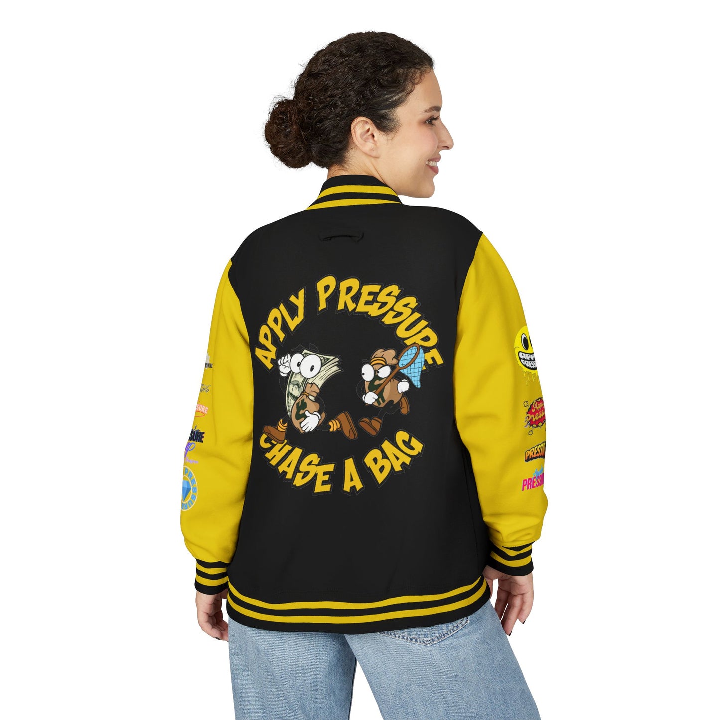Letterman Jacket — "Apply Pressure Chase a Bag" Streetwear Varsity Jacket