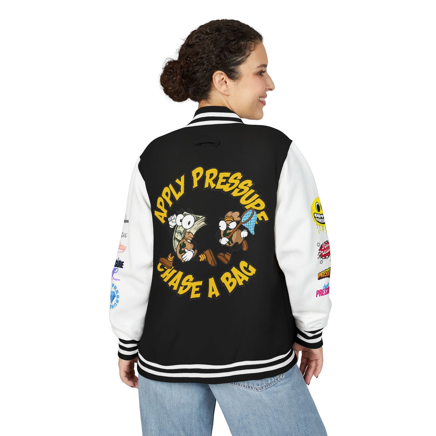Letterman Jacket — "Apply Pressure Chase a Bag" Streetwear Varsity Jacket