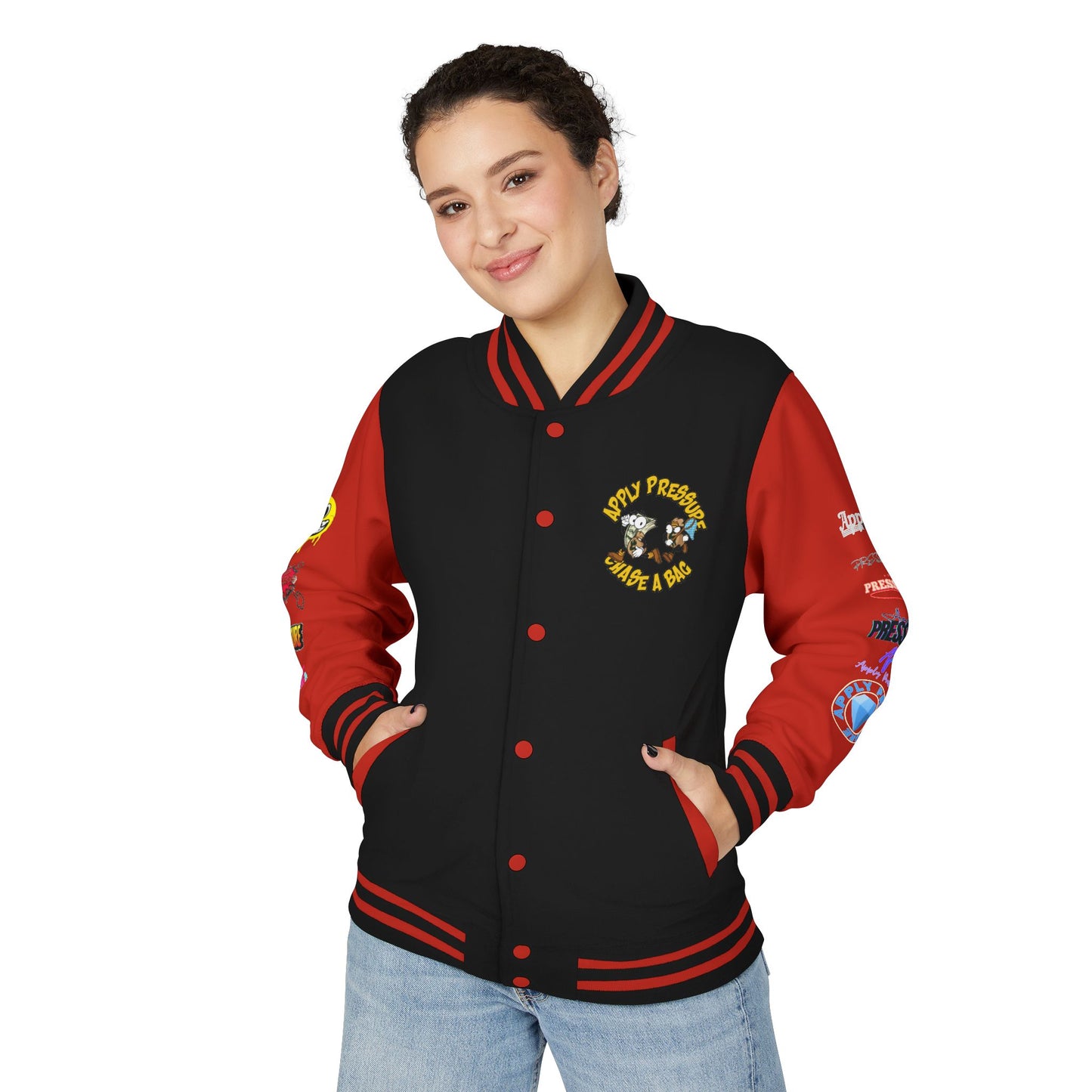 Letterman Jacket — "Apply Pressure Chase a Bag" Streetwear Varsity Jacket