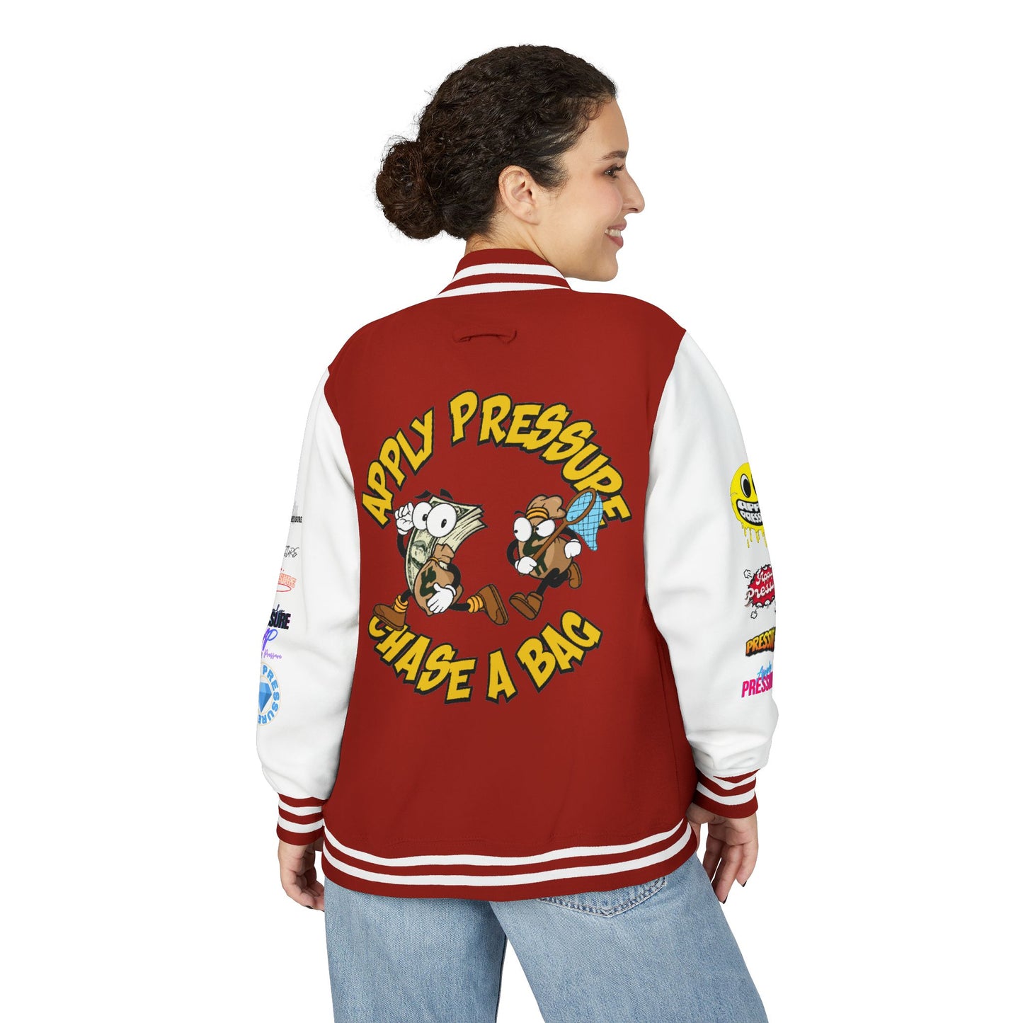Letterman Jacket — "Apply Pressure Chase a Bag" Streetwear Varsity Jacket